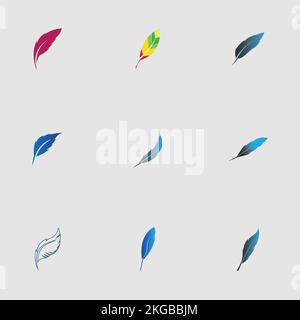 set of logo of feather vector illustration design on gray background Stock Vector