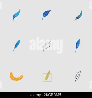 set of logo of feather vector illustration design on gray background Stock Vector