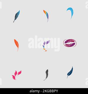 set of logo of feather vector illustration design on gray background Stock Vector