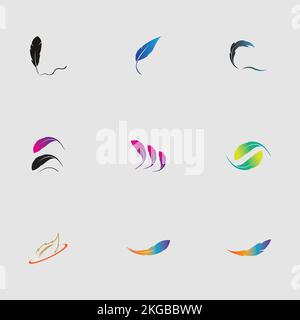 set of logo of feather vector illustration design on gray background Stock Vector