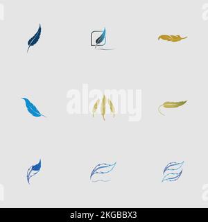 set of logo of feather vector illustration design on gray background Stock Vector