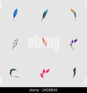 set of logo of feather vector illustration design on gray background Stock Vector