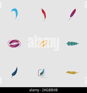set of logo of feather vector illustration design on gray background Stock Vector