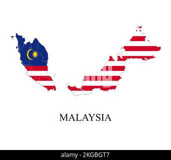 Malaysia map vector illustration. Malaysian city. Tiger of Asia. Stock Vector