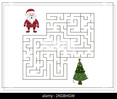 A puzzle game for kids, go through the maze. Cartoon Santa Stock Vector