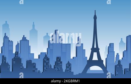 Multi building city background with eiffel tower building Stock Vector