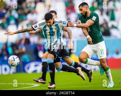 Doha, Qatar. 22nd Nov, 2022.  Saleh Al-Shehri (Saudi), Cristian Romero (Arg) Argentina - Saudi Arabia World Cup 2022 in Qatar 22.11.2022 Credit: Morit Stock Photo