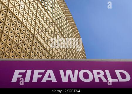 Doha, Qatar. 22nd Nov, 2022.  Fifa World sign at Lusail Iconic Stadium  Argentina - Saudi Arabia World Cup 2022 in Qatar 22.11.2022 Credit: Moritz Mül Stock Photo