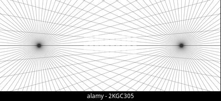 Two points perspective grid background. Abstract grid line backdrop. Drawing perspective mesh template. Vector illustration isolated on white Stock Vector