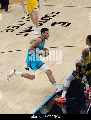 Phoenix Suns' Devin Booker (1) during their game against the Los Angeles  Lakers in the second half of an NBA basketball game in Phoenix, Tuesday,  Nov. 22, 2022. (AP Photo/Darryl Webb Stock