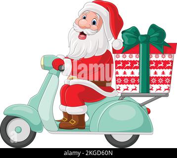 Cartoon santa claus delivering gifts on a scooter Stock Vector