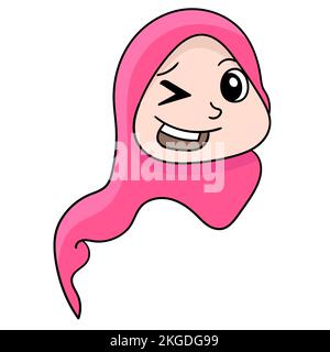 A vector illustration of a winking girl cartoon character in hijab isolated on white background Stock Vector