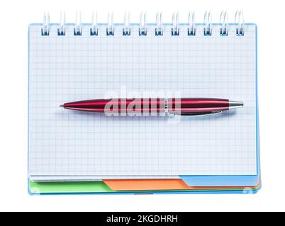 Checked notebook pen isolated on white. Stock Photo