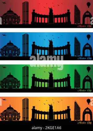 Mexico City in a four different colors - illustration,  Town in colors background Stock Vector