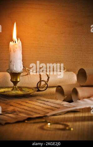 vintage manuscript - writing musical notes in candlelight Stock Photo ...
