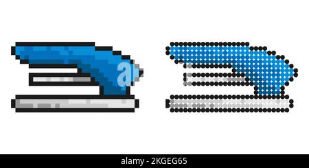 Pixel icon. Stationery stapler for fastening sheets of paper. Simple retro game vector isolated on white background Stock Vector