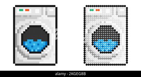 Pixel icon. Washing machine. Household appliances. Simple retro game vector isolated on white background Stock Vector