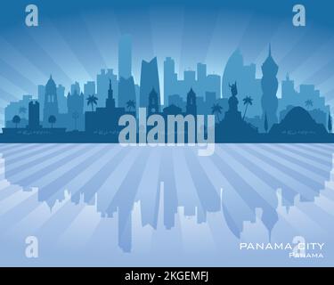 Panama city skyline vector silhouette illustration Stock Vector