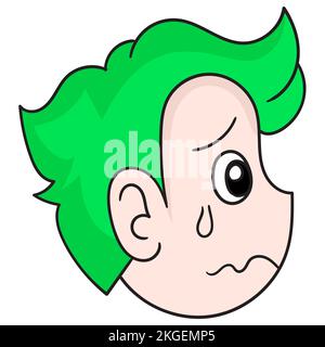 A vector illustration of a crying boy cartoon character with green hair isolated on white background Stock Vector