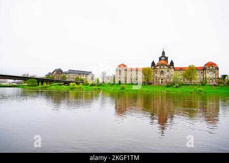 View of the Saxon State Chancellery from the banks of the Elbe. Historical building in Dresden. Stock Photo