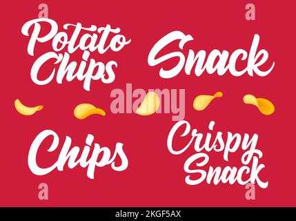 Crunchy crispy text, lettering quote hand drawn creative concept for your business. Chips modern style, product. Vector illustration Stock Vector