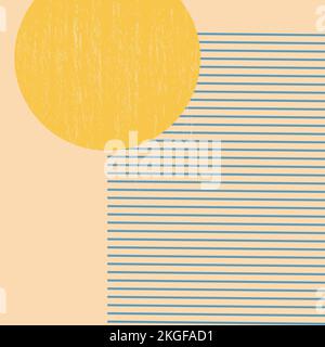 flat geometric figure, thin lines, yellow circle Stock Vector