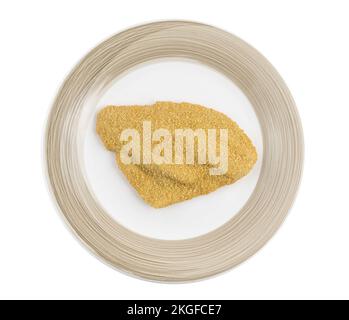 a fillet of plaice breaded frozen on the plate on a transparent background Stock Photo