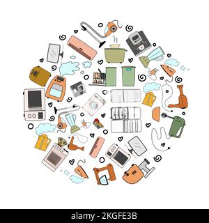 A circle with colored electric home appliances Stock Vector