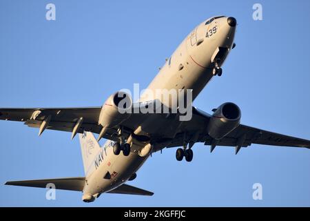 Kanagawa Prefecture, Japan - March 28, 2015: United States Navy Boeing P-8A Poseidon Multimission Maritime Aircraft from VP-45 Pelicans. Stock Photo