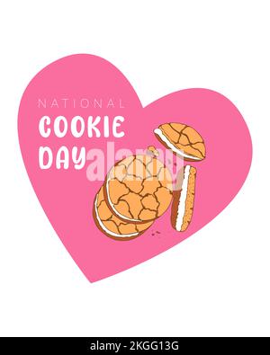 Cookie Day pink heart shape background . Hand drawn doodle cookie. Vector illustration Stock Vector