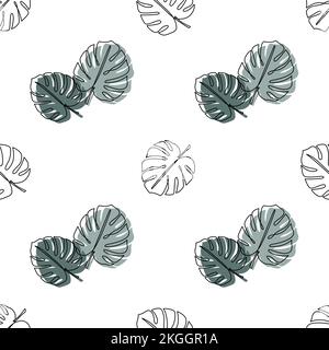 Monstera deliciosa tropical leaves seamless vector pattern Stock Vector