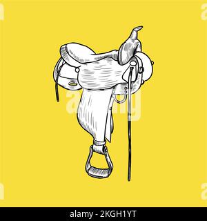 Horse Saddle Icon. Sketch and Vintage Style. Stock Vector