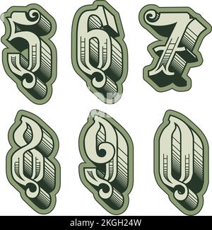 Vector decorative original alphabet numbers font. Eps-10 separated by groups and layers for easy edit. Stock Vector