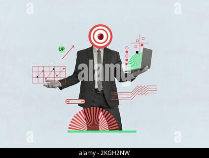 Business technology concept collage office employee develops project startup  Stock Photo