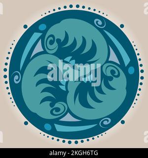 Celtic Symbol - Celtic Knot and Triskelion Circle - Trinity - Sacred Geometry - Energy Blue Colors Stock Vector
