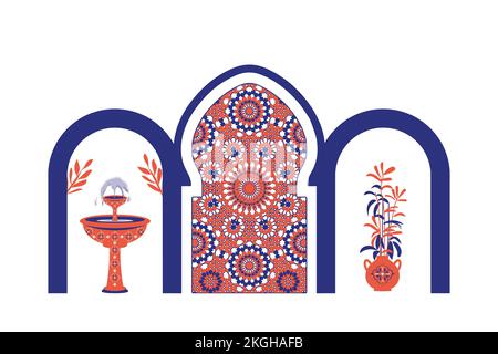 Abstract architecture posters simple geometric. Moroccan contemporary abstract geometric. Islamic Arabic oriental style windows, doors & stairs. Stock Vector