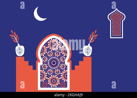 Abstract architecture posters simple geometric. Moroccan contemporary abstract geometric. Islamic Arabic oriental style windows, doors & stairs. Stock Vector