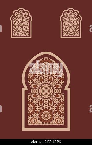 Islamic arabian oriental style windows, doors, and arches poster set mid century vector image. Moroccan contemporary abstract geometric. Stock Vector