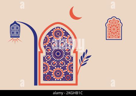 Abstract architecture posters simple geometric. Moroccan contemporary abstract geometric. Islamic Arabic oriental style windows, doors & stairs. Stock Vector