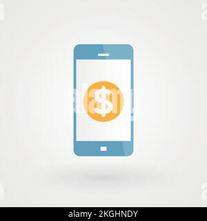 Smartphone and Dollar. Concept of coin. Vector illustration, flat design Stock Vector
