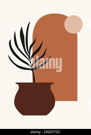 Vector illustration art of window, sun, moon, plant. Opposites, positive and negative, beautiful and simple wall art, poster and social media template Stock Vector