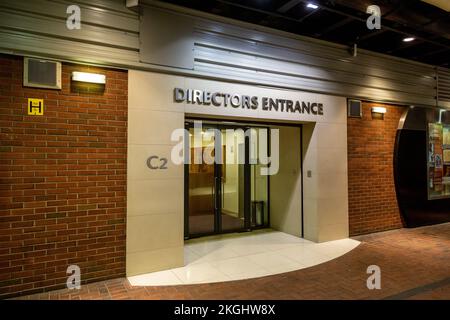 Directors Entrance at Manchester United's Old Trafford stadium, Manchester