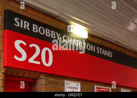 Sir Bobby Charlton Stand at Manchester United's Old Trafford stadium, Manchester Stock Photo