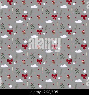 Christmas seamles pattern with tree, santa, decoration, gifts. Christmas seamless pattern perfect for textile, wrap and wallpaper and design. Stock Vector