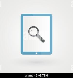 Tablet and magnifying glass. Concept of research. Vector illustration, flat design Stock Vector