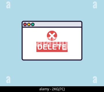 Deleting process. Simple Browser window logo design. Website page interface abstract concept. Digital industry. Innovation and technology. Stock Vector