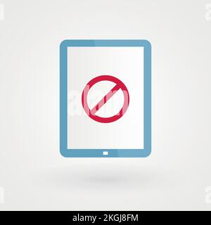 Tablet and forbidden icon. Concept of prohibition. Vector illustration, flat design Stock Vector