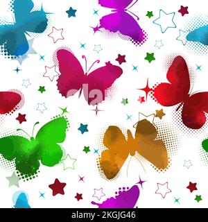 Seamless pattern colored watercolor butterflies. Vector illustration Stock Vector