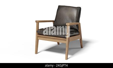 Cosy black leather armchair isolated on white background with Clipping Path Stock Photo