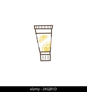 Simple minimalist icon of a tube with cream for face, hands, body. Packaging with peeling, scrub, toothpaste, lotion, skin care. Lemon extract, smell, Stock Vector